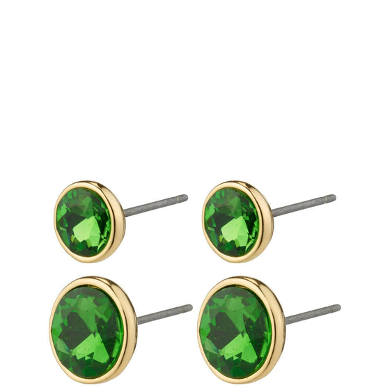 Pilgrim Callie Gold Green Crystal Stud Earring Set