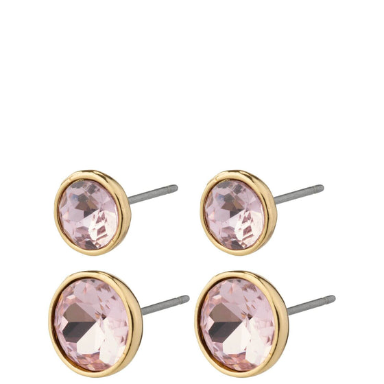 Pilgrim Callie Gold Pink Crystal Stud Earring Set