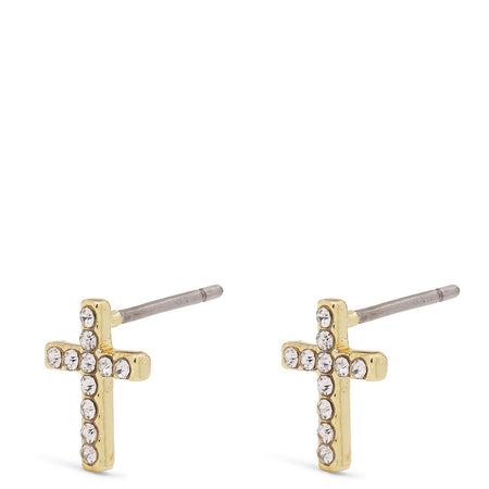 Pilgrim Clara Gold Crystal Cross Stud Earrings