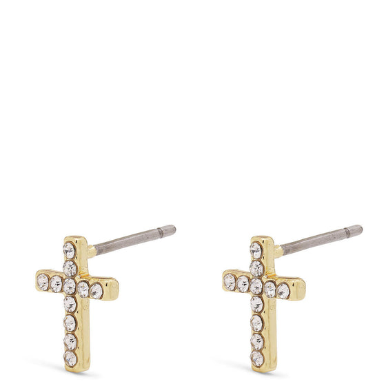 Pilgrim Clara Gold Crystal Cross Stud Earrings