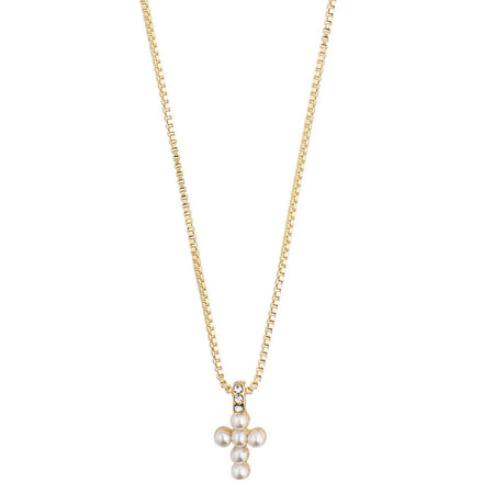 Pilgrim Lacey Gold Pearl Cross Necklace