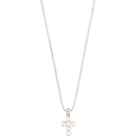 Pilgrim Lacey Silver Pearl Cross Necklace