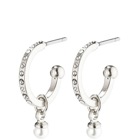 Pilgrim Lacey Silver Pearl Small Hoop Earrings