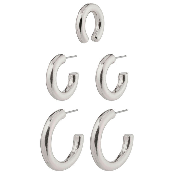 Pilgrim Reconnect Silver Chunky Hoops & Ear Cuff