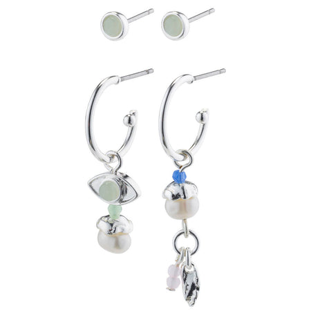 Pilgrim Thankful Asymmetric 2 in 1 set Silver Earrings