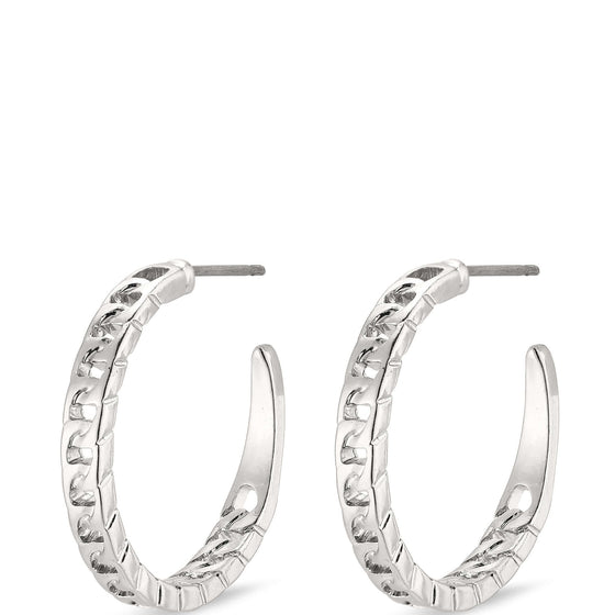 Pilgrim Yggdrasil Silver Chain Effect Hoop Earrings