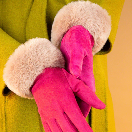 Powder Bettina Faux Fur Gloves - Fuchsia Blush