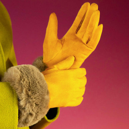 Powder Bettina Faux Fur Gloves - Mustard Mink