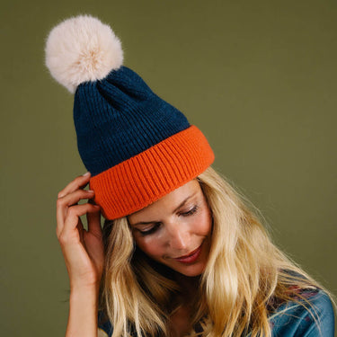 Powder Bonnie Pom Pom Hat - Navy