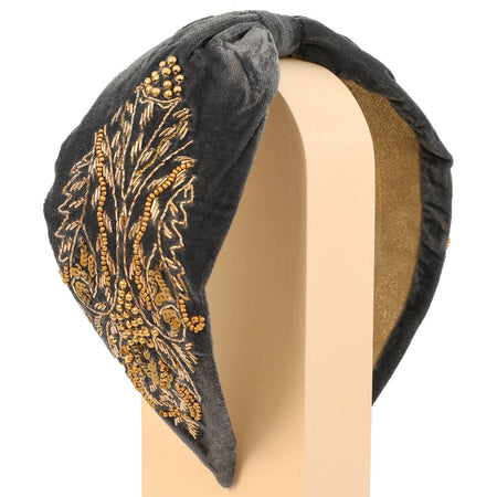 Powder Charcoal & Gold Wide Velvet Headband