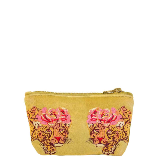 Powder Climbing Leopard Mini Velvet Pouch/Purse - Mustard