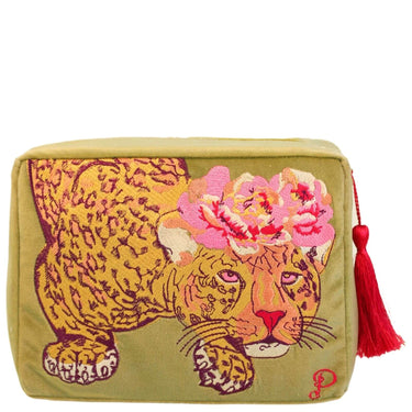 Powder Climbing Leopard Velvet Washbag - Mustard