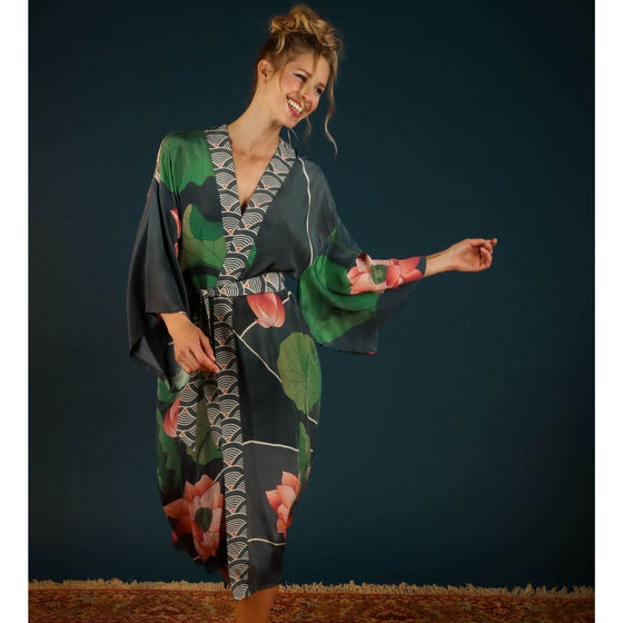 Powder Crane At Sunrise Luxury Kimono Gown