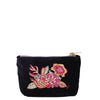 Powder Fantasy Floral Mini Velvet Pouch/Purse - Navy