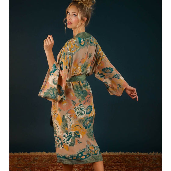 Powder Folk Art Floral Luxury Kimono Gown