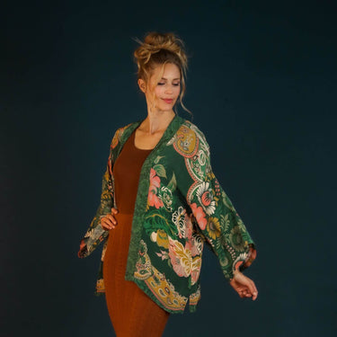 Powder Folk Art Floral Luxury Short Kimono
