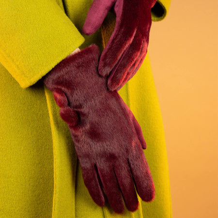 Powder Grace Faux Fur Gloves - Berry