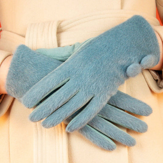 Powder Grace Faux Fur Gloves - Denim