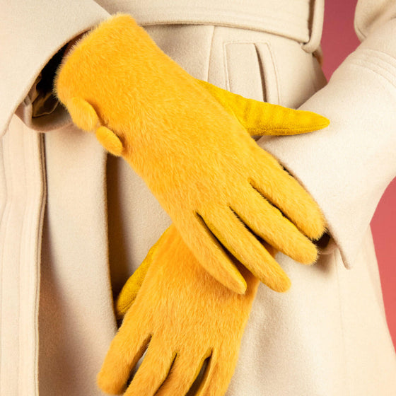 Powder Grace Faux Fur Gloves - Mustard