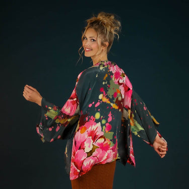 Powder Painted Peony Luxury Short Kimono
