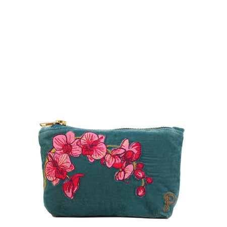 Powder Spring Orchid Mini Velvet Pouch/Purse - Teal