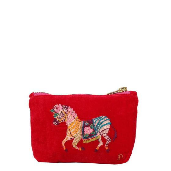 Powder Zebra Carnival Mini Velvet Pouch/Purse - Red