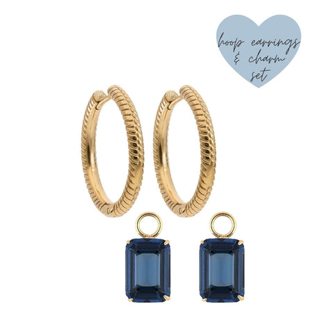 Qudo Perosa Gold Hoop Earrings - Dark Blue