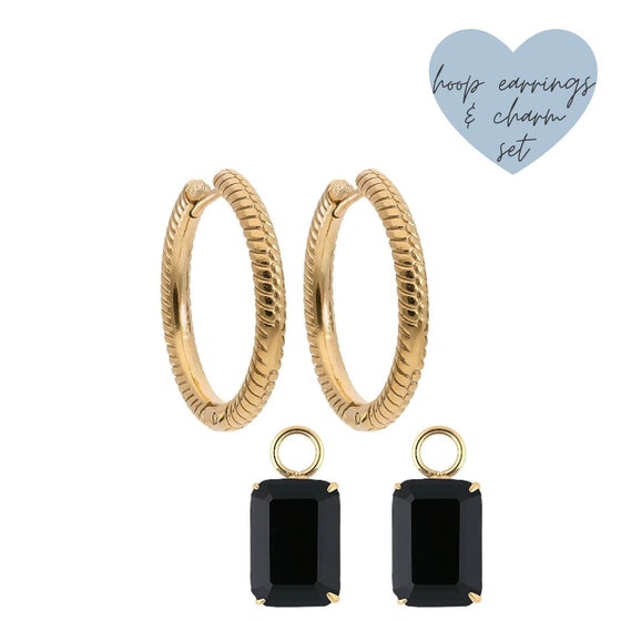 Qudo Perosa Gold Hoop Earrings - Jet