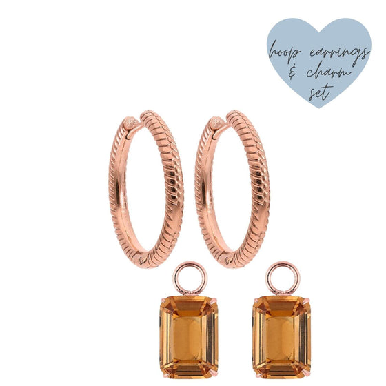 Qudo Perosa Rose Gold Hoop Earrings - Champagne