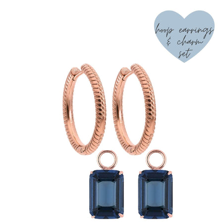 Qudo Perosa Rose Gold Hoop Earrings - Dark Blue