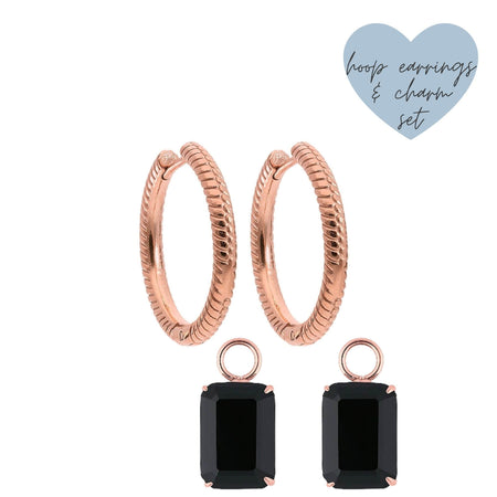 Qudo Perosa Rose Gold Hoop Earrings - Jet