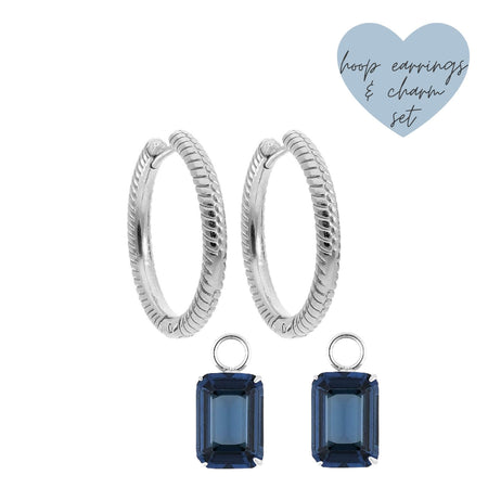 Qudo Perosa Silver Hoop Earrings - Dark Blue