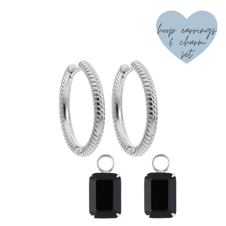 Qudo Perosa Silver Hoop Earrings - Jet