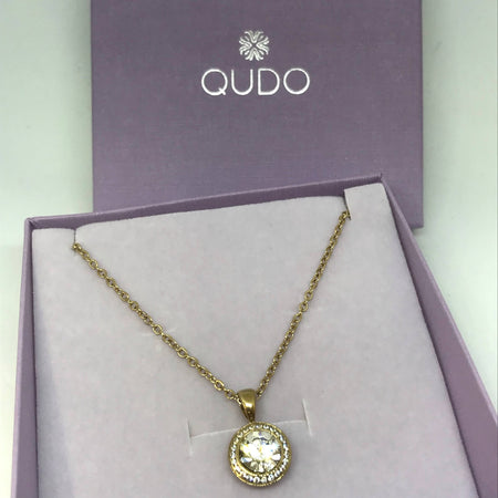 Qudo Tondo Deluxe Pendant Gold Necklace - Crystal
