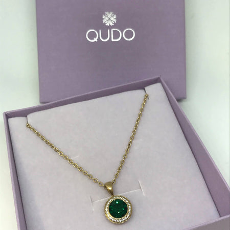 Qudo Tondo Deluxe Pendant Gold Necklace - Emerald