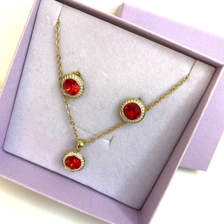 Qudo Tondo Deluxe Pendant Gold Necklace & Earrings Set - Siam