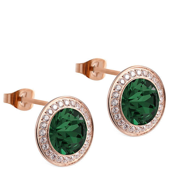 Qudo Tondo Deluxe Rose Gold Earrings - Emerald