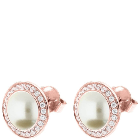Qudo Tondo Deluxe Rose Gold Earrings - Cream Pearl