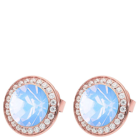 Qudo Tondo Deluxe Rose Gold Earrings - Light Sapphire Opal