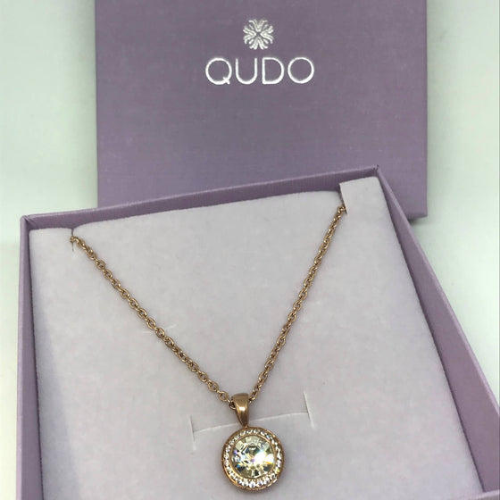 Qudo Tondo Deluxe Pendant Rose Gold Necklace - Crystal