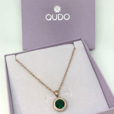 Qudo Tondo Deluxe Pendant Rose Gold Necklace - Emerald