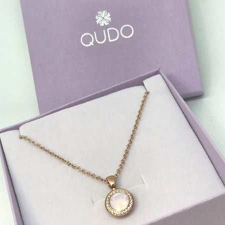 Qudo Tondo Deluxe Pendant Rose Gold Necklace - Rose Water Opal