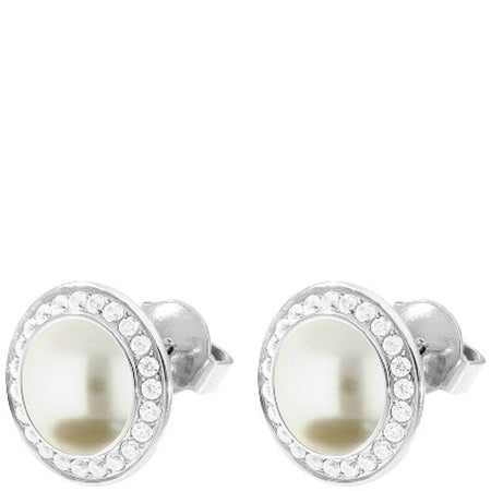 Qudo Tondo Deluxe Silver Earrings - Cream Pearl