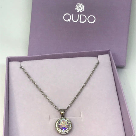 Qudo Tondo Deluxe Pendant Silver Necklace - Crystal Aurora Boreale