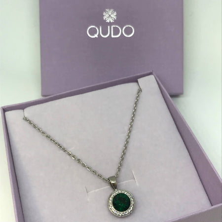 Qudo Tondo Deluxe Pendant Silver Necklace - Emerald