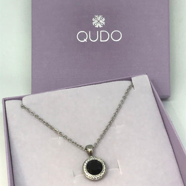 Qudo Tondo Deluxe Pendant Silver Necklace - Jet