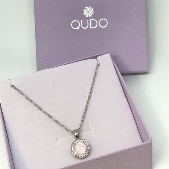 Qudo Tondo Deluxe Pendant Silver Necklace - Rose Water Opal