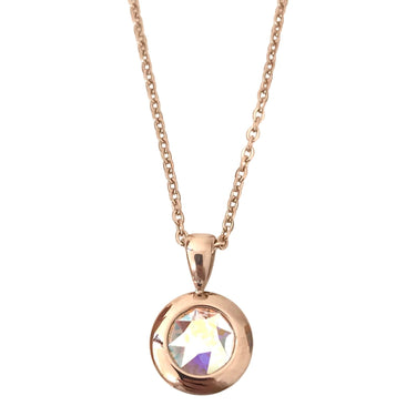 Qudo Tondo Pendant & Rose Gold Chain - Crystal Aurora Boreale