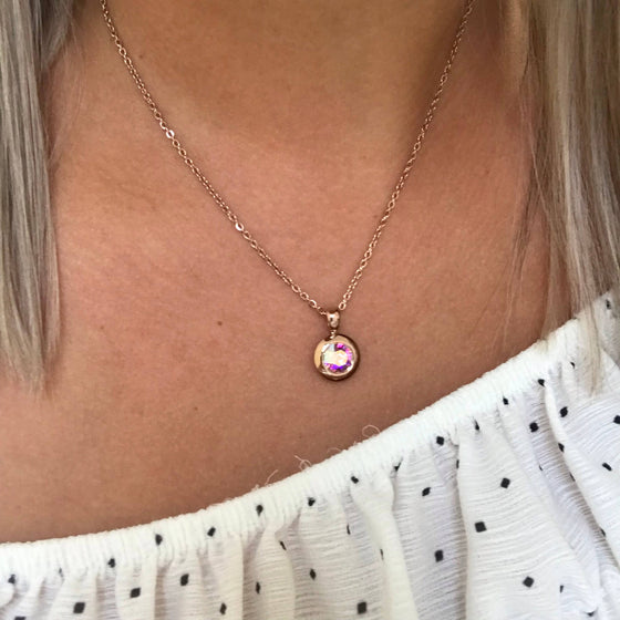 Qudo Tondo Pendant Rose Gold Necklace - Crystal Aurora Boreale