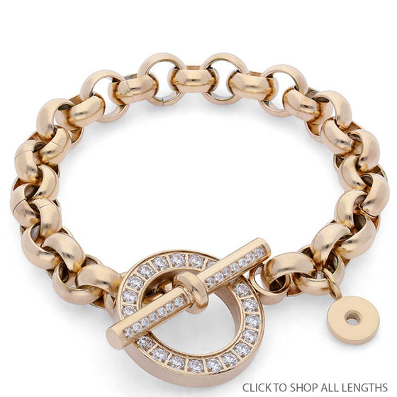Qudo Ceccano Deluxe Bracelet - Gold chunky link with cubic zirconia stones